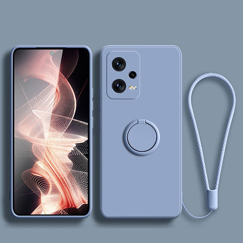 Ultra-thin Silicone Gel Soft Case Cover with Magnetic Finger Ring Stand for Xiaomi Poco X5 5G Lavender Gray