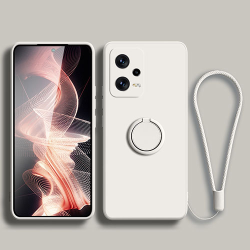 Ultra-thin Silicone Gel Soft Case Cover with Magnetic Finger Ring Stand for Xiaomi Poco X5 5G White