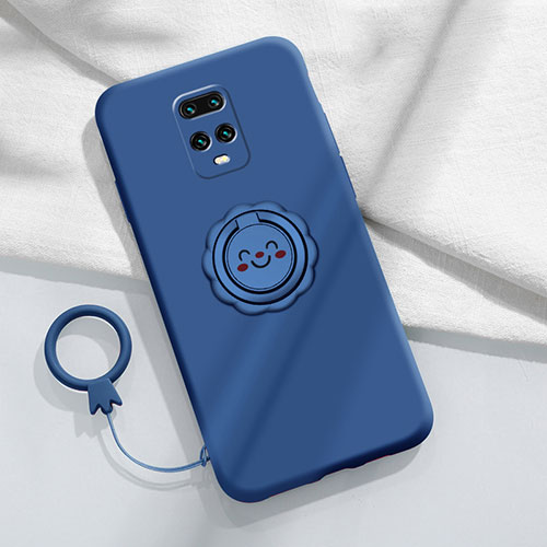 Ultra-thin Silicone Gel Soft Case Cover with Magnetic Finger Ring Stand for Xiaomi Redmi 10X 5G Blue