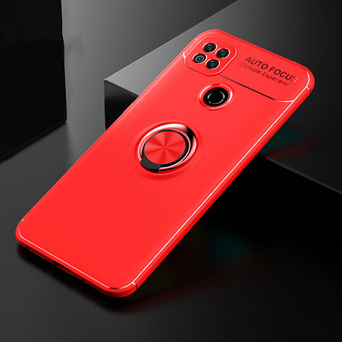 Ultra-thin Silicone Gel Soft Case Cover with Magnetic Finger Ring Stand for Xiaomi Redmi 9 India Red