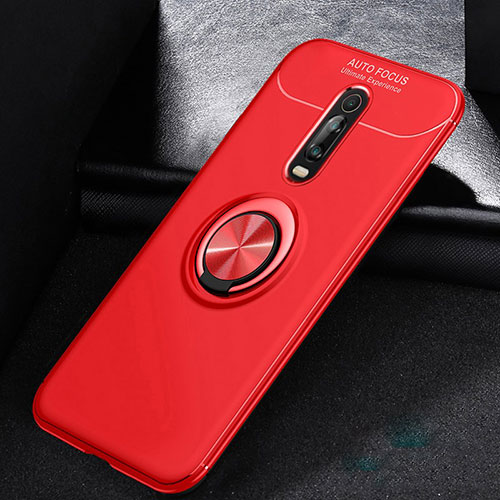 Ultra-thin Silicone Gel Soft Case Cover with Magnetic Finger Ring Stand for Xiaomi Redmi K20 Red