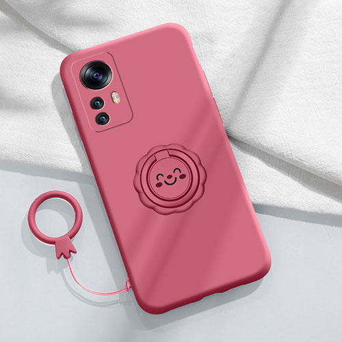 Ultra-thin Silicone Gel Soft Case Cover with Magnetic Finger Ring Stand for Xiaomi Redmi K50 Ultra 5G Hot Pink