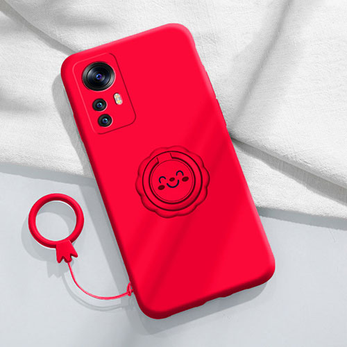 Ultra-thin Silicone Gel Soft Case Cover with Magnetic Finger Ring Stand for Xiaomi Redmi K50 Ultra 5G Red