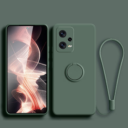 Ultra-thin Silicone Gel Soft Case Cover with Magnetic Finger Ring Stand for Xiaomi Redmi Note 12 Explorer Midnight Green