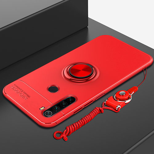 Ultra-thin Silicone Gel Soft Case Cover with Magnetic Finger Ring Stand for Xiaomi Redmi Note 8 (2021) Red