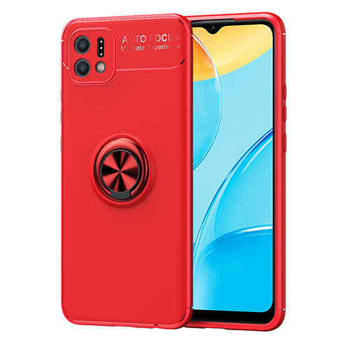 Ultra-thin Silicone Gel Soft Case Cover with Magnetic Finger Ring Stand JM1 for Oppo A16e Red