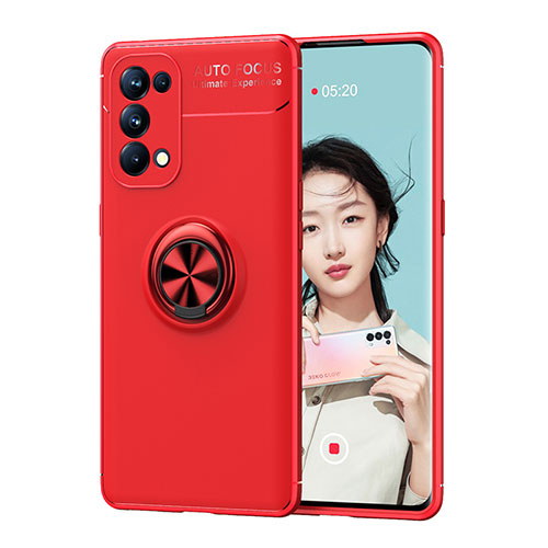 Ultra-thin Silicone Gel Soft Case Cover with Magnetic Finger Ring Stand JM1 for Oppo A54 5G Red