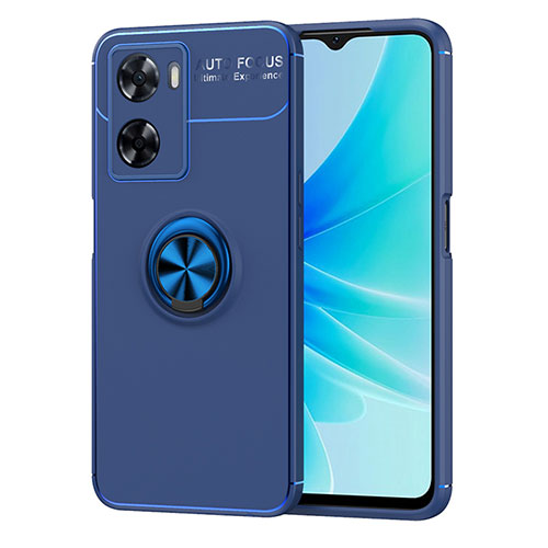 Ultra-thin Silicone Gel Soft Case Cover with Magnetic Finger Ring Stand JM1 for Oppo A77s Blue