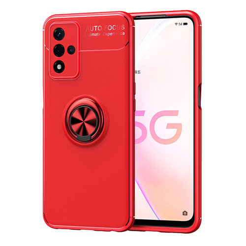 Ultra-thin Silicone Gel Soft Case Cover with Magnetic Finger Ring Stand JM1 for Oppo A93s 5G Red