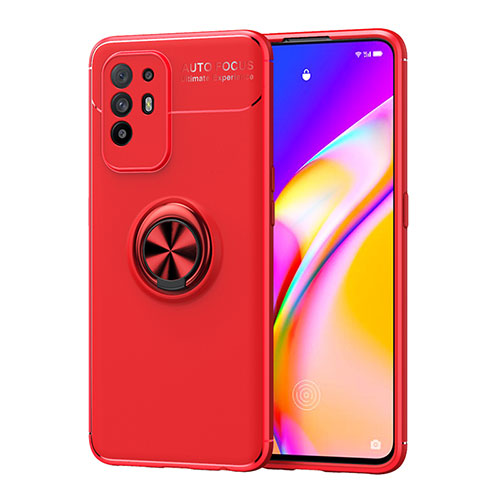Ultra-thin Silicone Gel Soft Case Cover with Magnetic Finger Ring Stand JM1 for Oppo A94 5G Red