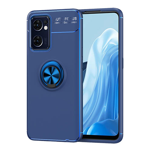 Ultra-thin Silicone Gel Soft Case Cover with Magnetic Finger Ring Stand JM1 for Oppo Find X5 Lite 5G Blue