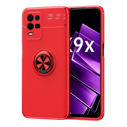 Ultra-thin Silicone Gel Soft Case Cover with Magnetic Finger Ring Stand JM1 for Oppo K9X 5G Red