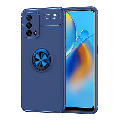 Ultra-thin Silicone Gel Soft Case Cover with Magnetic Finger Ring Stand JM1 for Oppo Reno6 Lite Blue