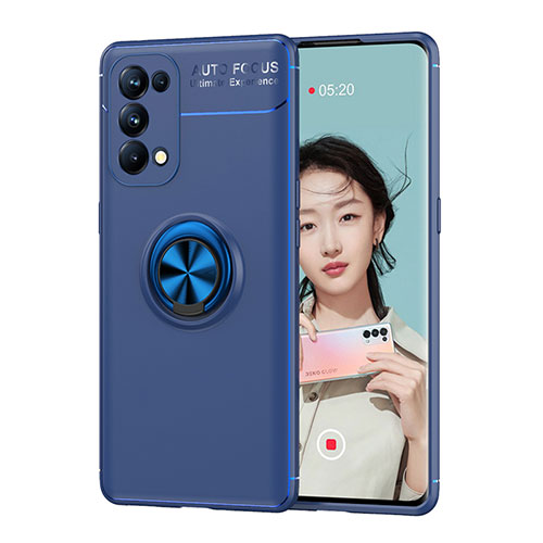 Ultra-thin Silicone Gel Soft Case Cover with Magnetic Finger Ring Stand JM1 for Oppo Reno6 Pro 5G Blue