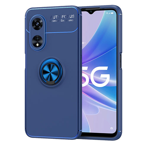 Ultra-thin Silicone Gel Soft Case Cover with Magnetic Finger Ring Stand JM1 for Oppo Reno8 T 5G Blue