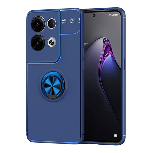 Ultra-thin Silicone Gel Soft Case Cover with Magnetic Finger Ring Stand JM1 for Oppo Reno9 Pro 5G Blue