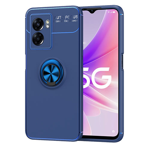 Ultra-thin Silicone Gel Soft Case Cover with Magnetic Finger Ring Stand JM1 for Realme Q5i 5G Blue