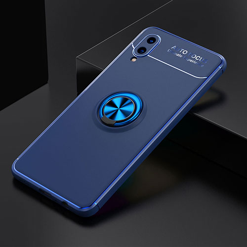 Ultra-thin Silicone Gel Soft Case Cover with Magnetic Finger Ring Stand JM1 for Samsung Galaxy A02 Blue