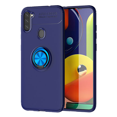 Ultra-thin Silicone Gel Soft Case Cover with Magnetic Finger Ring Stand JM1 for Samsung Galaxy A11 Blue