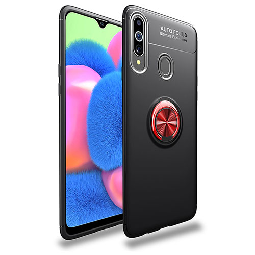 Ultra-thin Silicone Gel Soft Case Cover with Magnetic Finger Ring Stand JM1 for Samsung Galaxy A20s Red and Black