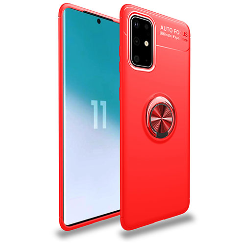 Ultra-thin Silicone Gel Soft Case Cover with Magnetic Finger Ring Stand JM1 for Samsung Galaxy A41 Red