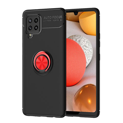 Ultra-thin Silicone Gel Soft Case Cover with Magnetic Finger Ring Stand JM1 for Samsung Galaxy A42 5G Red and Black