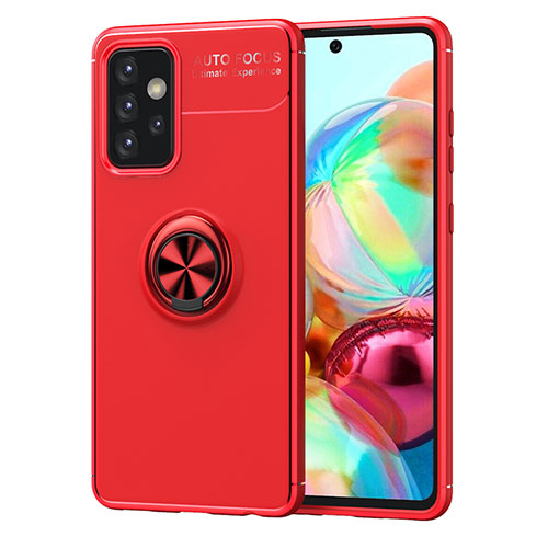 Ultra-thin Silicone Gel Soft Case Cover with Magnetic Finger Ring Stand JM1 for Samsung Galaxy A52 5G Red