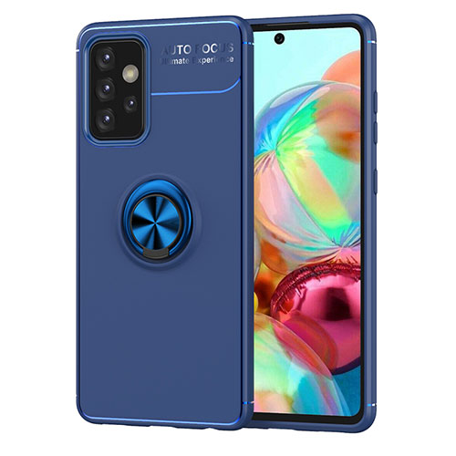 Ultra-thin Silicone Gel Soft Case Cover with Magnetic Finger Ring Stand JM1 for Samsung Galaxy A52s 5G Blue