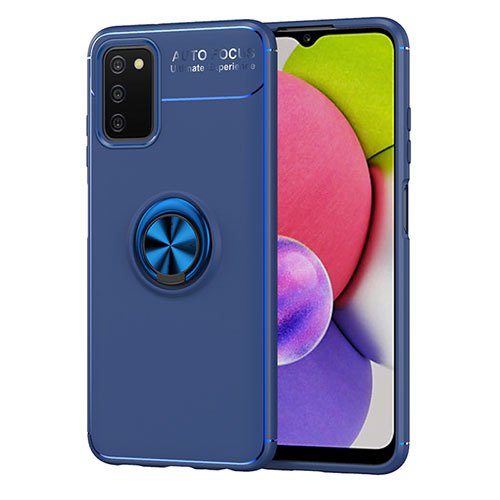 Ultra-thin Silicone Gel Soft Case Cover with Magnetic Finger Ring Stand JM1 for Samsung Galaxy F02S SM-E025F Blue