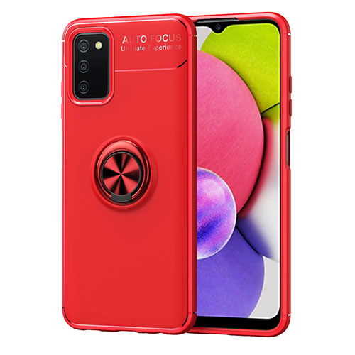 Ultra-thin Silicone Gel Soft Case Cover with Magnetic Finger Ring Stand JM1 for Samsung Galaxy F02S SM-E025F Red