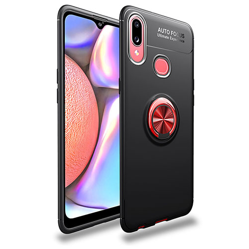 Ultra-thin Silicone Gel Soft Case Cover with Magnetic Finger Ring Stand JM1 for Samsung Galaxy M01s Red and Black