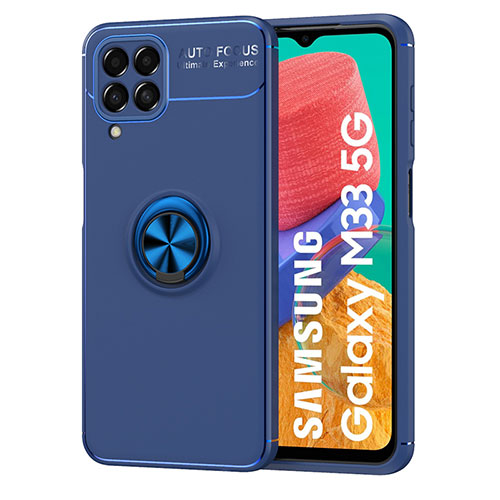 Ultra-thin Silicone Gel Soft Case Cover with Magnetic Finger Ring Stand JM1 for Samsung Galaxy M33 5G Blue