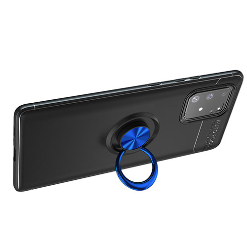 Ultra-thin Silicone Gel Soft Case Cover with Magnetic Finger Ring Stand JM1 for Samsung Galaxy S10 Lite Blue and Black