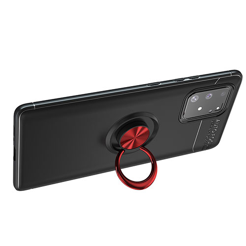 Ultra-thin Silicone Gel Soft Case Cover with Magnetic Finger Ring Stand JM1 for Samsung Galaxy S10 Lite Red and Black