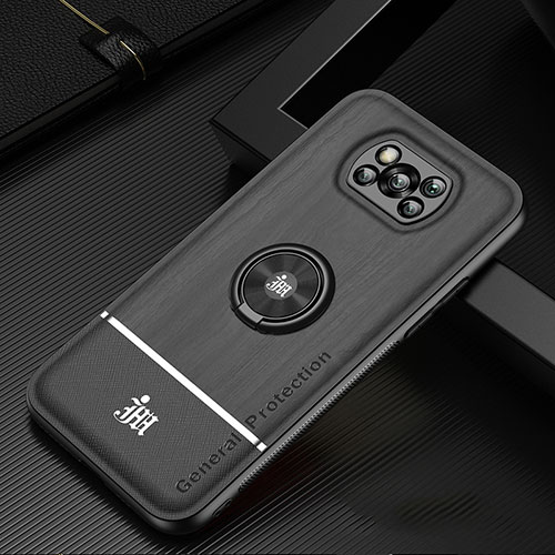 Ultra-thin Silicone Gel Soft Case Cover with Magnetic Finger Ring Stand JM1 for Xiaomi Poco X3 Pro Black