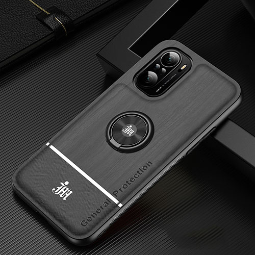 Ultra-thin Silicone Gel Soft Case Cover with Magnetic Finger Ring Stand JM1 for Xiaomi Redmi K40 Pro 5G Black