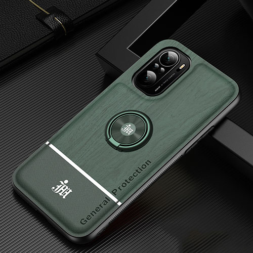 Ultra-thin Silicone Gel Soft Case Cover with Magnetic Finger Ring Stand JM1 for Xiaomi Redmi K40 Pro 5G Green