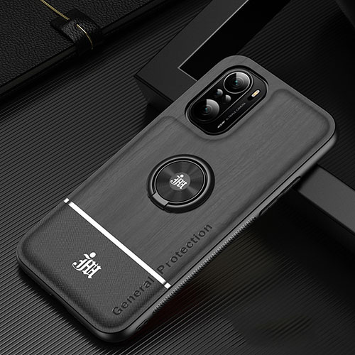 Ultra-thin Silicone Gel Soft Case Cover with Magnetic Finger Ring Stand JM1 for Xiaomi Redmi K40 Pro+ Plus 5G Black