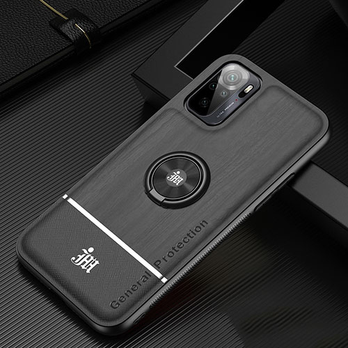 Ultra-thin Silicone Gel Soft Case Cover with Magnetic Finger Ring Stand JM1 for Xiaomi Redmi Note 10 4G Black