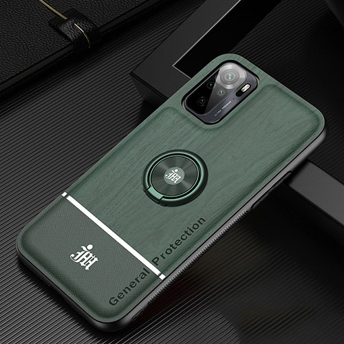 Ultra-thin Silicone Gel Soft Case Cover with Magnetic Finger Ring Stand JM1 for Xiaomi Redmi Note 11 SE India 4G Green