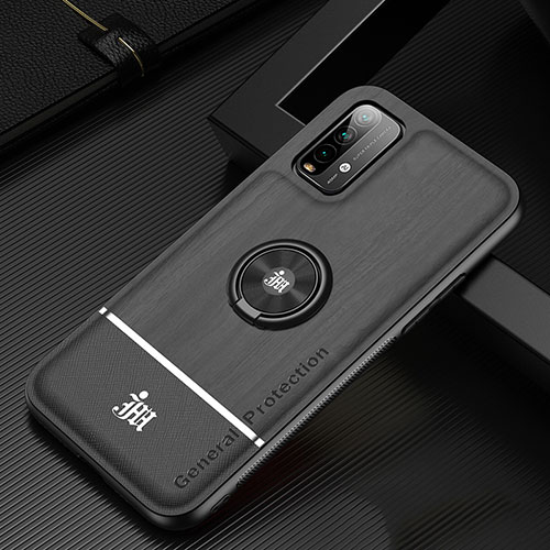 Ultra-thin Silicone Gel Soft Case Cover with Magnetic Finger Ring Stand JM1 for Xiaomi Redmi Note 9 4G Black