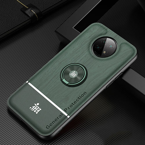 Ultra-thin Silicone Gel Soft Case Cover with Magnetic Finger Ring Stand JM1 for Xiaomi Redmi Note 9 5G Green