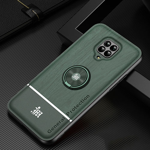 Ultra-thin Silicone Gel Soft Case Cover with Magnetic Finger Ring Stand JM1 for Xiaomi Redmi Note 9 Pro Green