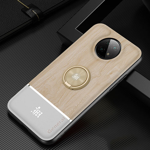 Ultra-thin Silicone Gel Soft Case Cover with Magnetic Finger Ring Stand JM1 for Xiaomi Redmi Note 9T 5G Gold