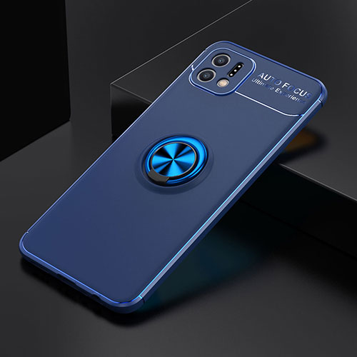 Ultra-thin Silicone Gel Soft Case Cover with Magnetic Finger Ring Stand JM2 for Oppo A16e Blue