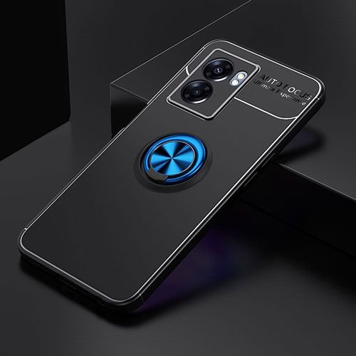 Ultra-thin Silicone Gel Soft Case Cover with Magnetic Finger Ring Stand JM2 for Oppo A77 5G Blue and Black