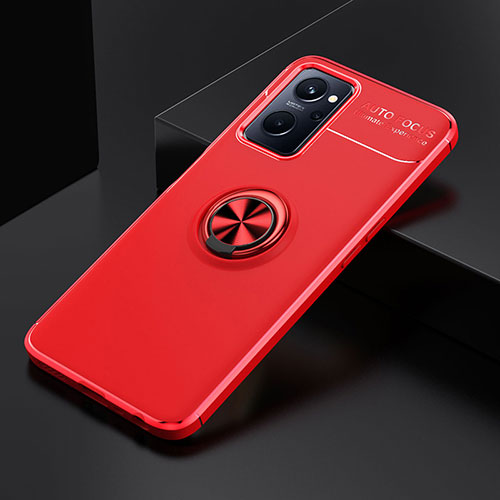 Ultra-thin Silicone Gel Soft Case Cover with Magnetic Finger Ring Stand JM2 for Oppo A96 4G Red