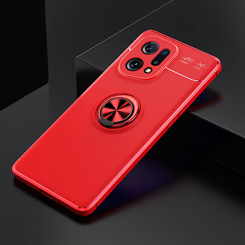 Ultra-thin Silicone Gel Soft Case Cover with Magnetic Finger Ring Stand JM2 for Oppo Find X5 5G Red