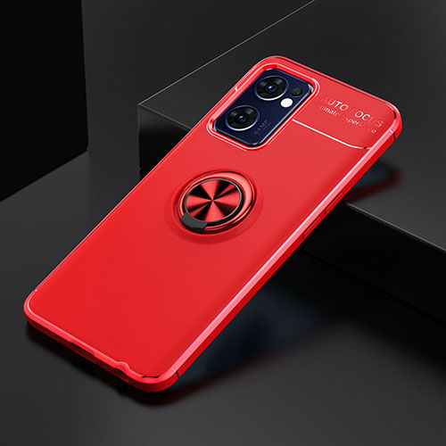 Ultra-thin Silicone Gel Soft Case Cover with Magnetic Finger Ring Stand JM2 for Oppo Find X5 Lite 5G Red