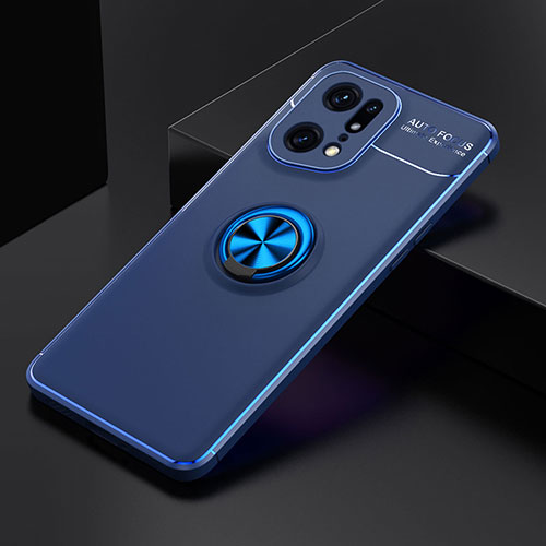 Ultra-thin Silicone Gel Soft Case Cover with Magnetic Finger Ring Stand JM2 for Oppo Find X5 Pro 5G Blue